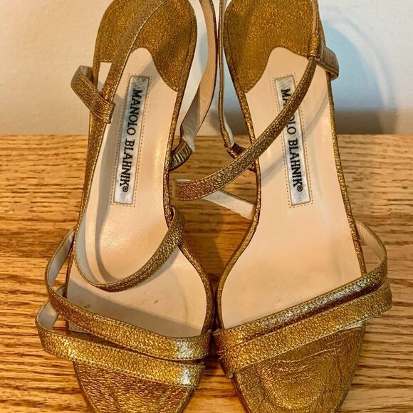 Manolo Blahnik Copper Gold 2000s y2k Strappy heels 36 Sandal Stiletto Carrie - Picture 3 of 16
